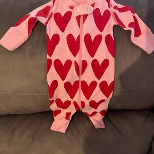 Hanna Andersson Pink Heart-Print Baby One-Piece Zipper Romper